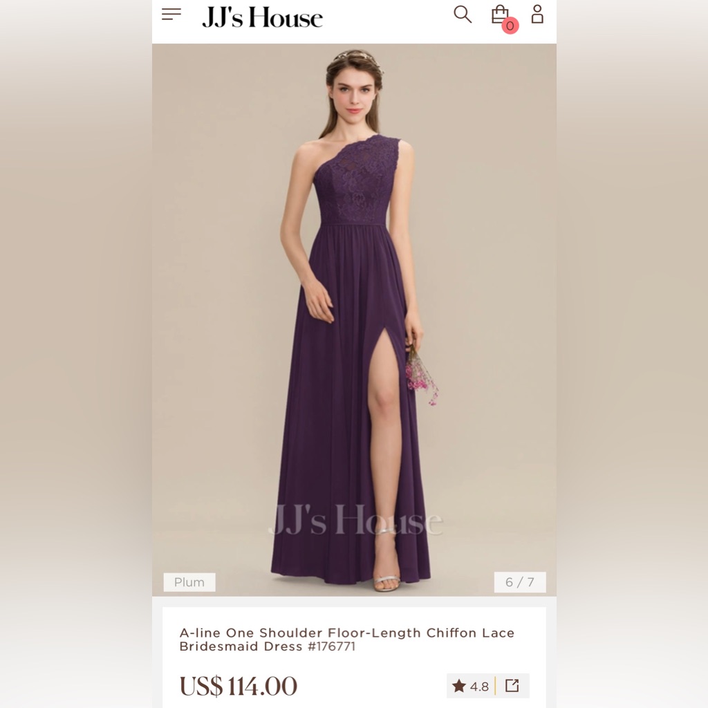 Jj House/David Bridal A-Line One Shoulder Chiffon Lace Bridesmaid Dress 176771